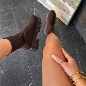 Chocolate brown knit ankle boot